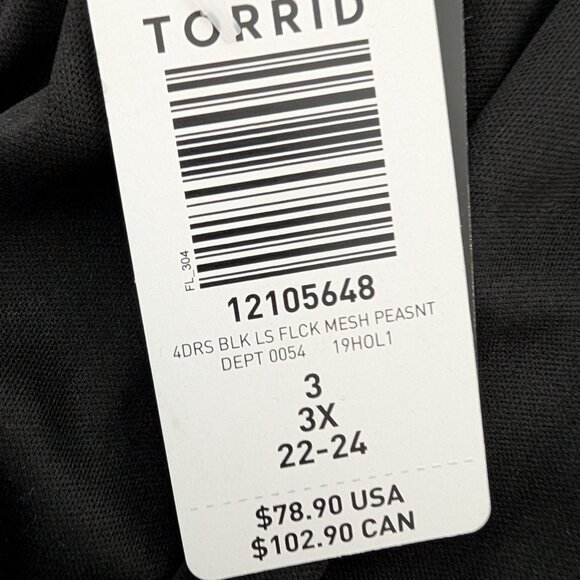 NEW Torrid Mesh Flocked Skater Peasant Dress Womens Size 3X Black 3/4 Sleeves - Picture 7 of 14